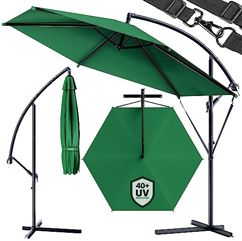 Kingsleeve® Sonnenschirm Brazil UV-Schutz 50+ inkl. Ständer Windfest 300cm Kurbel Alu schwenkbar neigbar Garten Terrasse 3m Ampelschirm grün