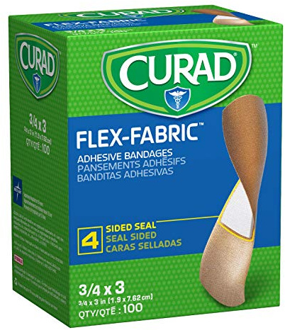 CURAD Flex Fabric Adhesive Bandages, Bandage Size is 3/4 x 3, ALL ONE SIZE, (Box of 100)