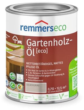 Remmers Gartenholz-Öl [eco] silbergrau, 0,75 Liter, Wetterbeständiges, mattes Öl, aussen und innen, optimal für Terassen & Gartenmöbel, rutschhemmend