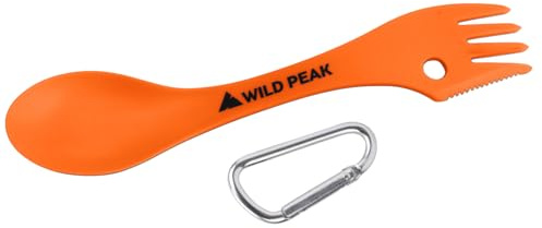 Wild Peak Plastic Spork - Lightweight & Strong All in one Spoon, Fork, Knife Cutlery with Optional Storage Bag ▲ (Sunset Orange, Without Storage Bag)
