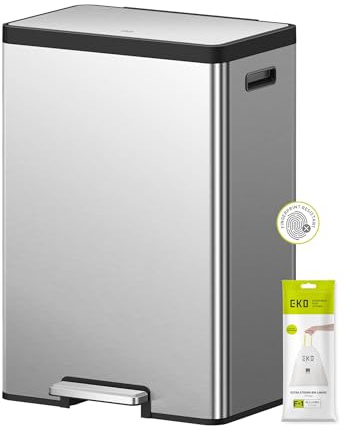 EKO Ecocasa II Recycling Kitchen Bin 2X20L, Pedal Rubbish Bin with Two Removable Inner Buckets, Perfect for Eco-conscious Homes, Stainless Steel
