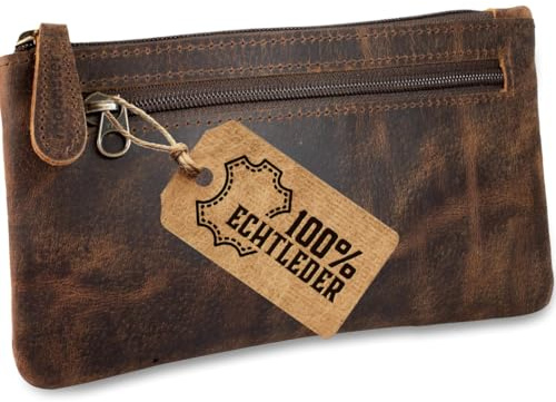 moonster Leather Pencil Case Pouch, Handcrafted Leather Pen Case with Zipper that’s Made to Last - Elegant & Practical Brown Leather Pencil Cases for Adults, Unique 20x10cm Design with Side Pocket