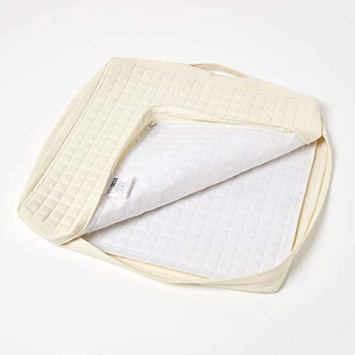 HOMESCAPES Cream Armchair Booster Cushion Cover 50 cm Square 100% Cotton Washable Seat Pad Case Soft Removable Quilted Cover with Zip