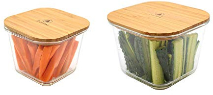 2 boîtes carrées hautes en verre bambou