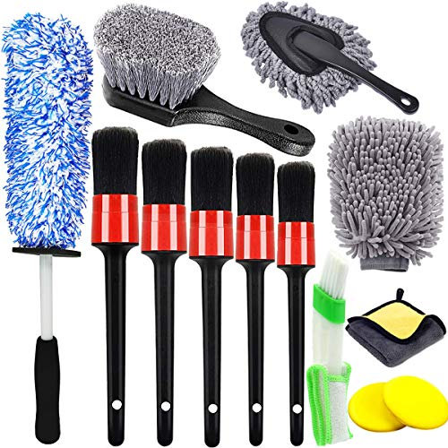 13er Auto Reinigung Bürsten Pinsel Set, mit Detailing Bürsten Reifenbürste Car Duster Brush Mikrofaser Felgenbürste Waschhandschuh Reinigungstücher für Waschen Motor Alufelge Auto Innenraum Außenraum