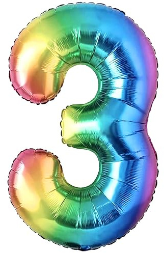 Luftballon 3. Geburtstag Zahl 3 Mehrfarbig Foil XXL Riesen Folienballon 100cm Geburtstagsdeko Ballon Zahl Deko zum Geburtstag. Fliegt mit Helium.
