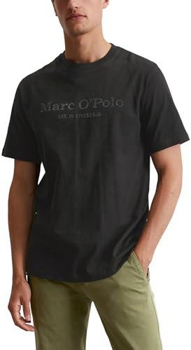 Marc O'Polo herr 51230, herr t-shirt med tryck inuti, bekväm topp av ekologisk bomull, avslappnad kortärmad tröja för män, Svart ny, L