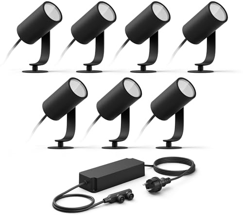 Philips Hue Lily Basis set mit 7 Gartenstrahler (Anthrazit) - Weißes und Farbiges Licht - inkl. 1 Stromkabel - Gartenbeleuchtung - Hue White and Color Ambiance