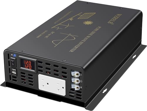3000Watt Pure Sine Wave Power Inverter 12VDC to 120VAC 6000W Peak Built-in Soft Starter Dual AC Outlets 2× 2.4A USB Port &Hardwire Terminal Off-Grid Solar Converter RV Trucks (U5-300012)