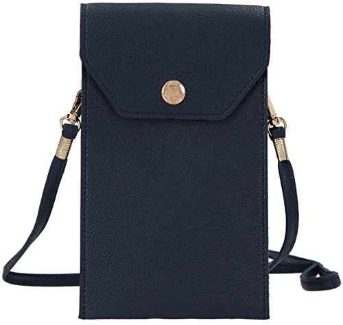 Depesche 11968 TOPModel - Handytasche in Dunkelblau mit 3 Innenfächern und Sichtfenster für das Handydisplay, Tragetäschchen für das Telefon mit Umhängeschlaufe und goldenem Druckknopfverschluss