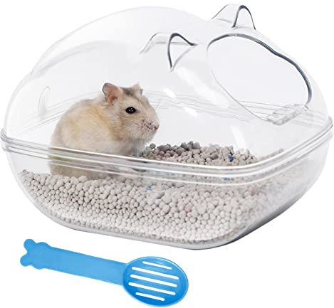 niCWhite Großer Hamstersand-Badewannenbehälter Transparent Kleine Haustier Badewanne Sauna WC Hamster Badezimmer mit Schaufel Zubehör für syrische Rennmäuse Zwerg Meerschweinchen Ratten Mäuse