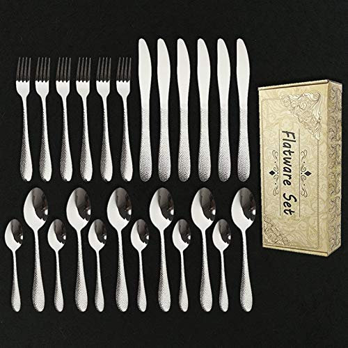 24 stücke Rose Gold Spiegel Geschirr Tischbesteck Set Edelstahl Luxus Geschirr Messer Gabel Löffel Set Geschenkbox Besteck Set essgeschirr (Color : Silver)