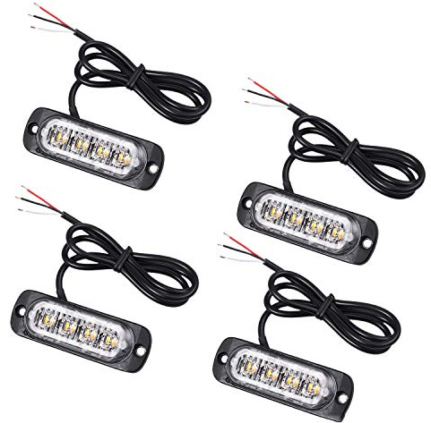 Lodokdre 4Pcs 4 Led Ambra Recupero Luci Strobe 12V 24V Arancione Breakdown Lampeggiante