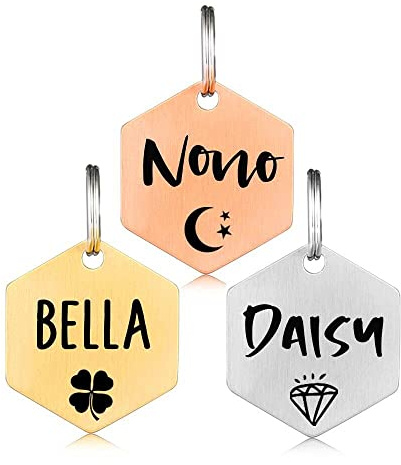 Hundemarke mit Gravur | Personalisiert Hundeanhänger mit Name | Tiermarke für Hunde und Katzen | Tier Namensschilder für Halsband | Katzemarke ID tag inkl. 2 Kostenlose Ringe