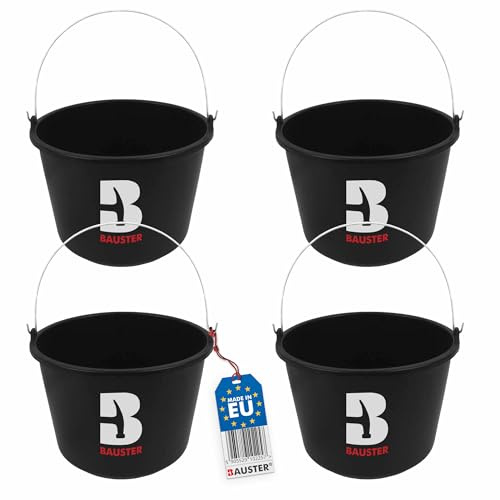 BAUSTER® 4X Baueimer 20 l aus Kunststoff Putzeimer Zementeimer Mörteleimer Garteneimer Wassereimer ideal für Renovierungs- und Bauarbeiten Kunststoff-Eimer Schwarz