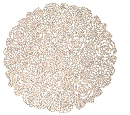 Platzdeckchen Rose 4er Set Roségold Tischuntersetzer Rund Platzset Tischset Vinyl Hohl Platzsets Abwischbar Platzdeckchen für Küche Zuhause Roségold Speisetisch Stil