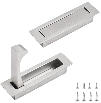 UFURMATE Tirador de puerta de montaje empotrado, 2 piezas de mango de puerta de bolsillo de acero inoxidable 304 cepillado con tirador de borde