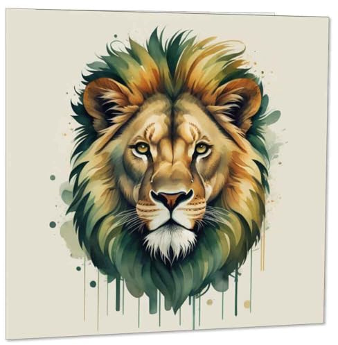 Löwe-Aquarell-Grußkarte, 145 x 145 mm