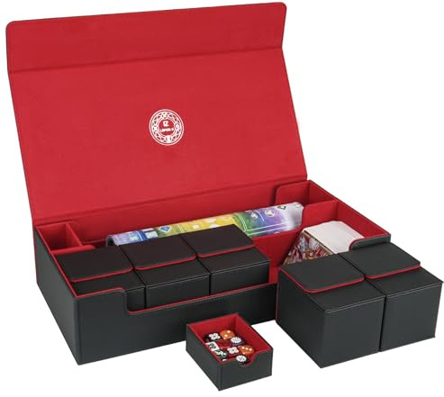 LEFOR·Z 6-in-1-Kartendeck-Box-Set, XL-Premium-Sammelkarten-Aufbewahrungsbox mit 5 kleinen Boxen, magnetische Spieldeck-Vitrine, kompatibel mit MTG/TCG/Yugioh/Magic/Commander, Schwarz und Rot