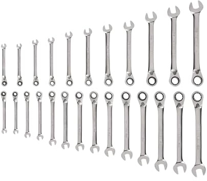 TEKTON Juego de llaves combinadas reversibles de trinquete de 12 puntos, 25 piezas (1/4-3/4 pulgadas, 6-19 mm) | WRC94004
