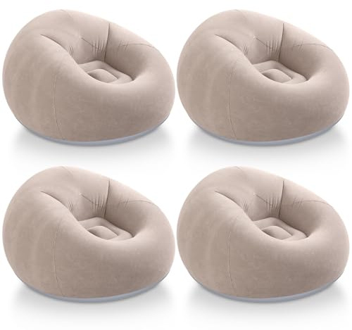 Realspring Inflatable Bean Bag Chairs Outdoor Blow up Camping Chairs Inflatable Lazy Sofa Folding Portable Bean Bag Loungers Couch for Movie Night(Coffee,4 Pcs)