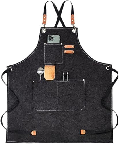 Fenglin-joy Delantal de lona para Hombres y Mujeres, Delantal de Cocina Duradero con Correa Ajustable y Bolsillos para Cocina en Casa Café Jardín Taller de Artesanía