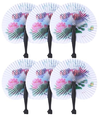 PRETYZOOM 6 Pezzi Ventagli Pieghevoli Rotondi Stile Cinese, Mini Ventagli di Carta con Motivi Casuali, Ideali per Decorazioni, Eventi, Matrimoni E Regali Estivi