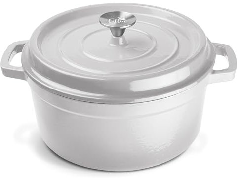Ottia Gusseisen Topf, 26 cm, 5 Liter, Premium Emaille, Schmortopf Bräter mit Deckel, Gusseisentopf, Dutch Oven, Brotbackform, Brotbacktopf, alle Herdarten (auch Induktion), ofenfest, Händler aus HH