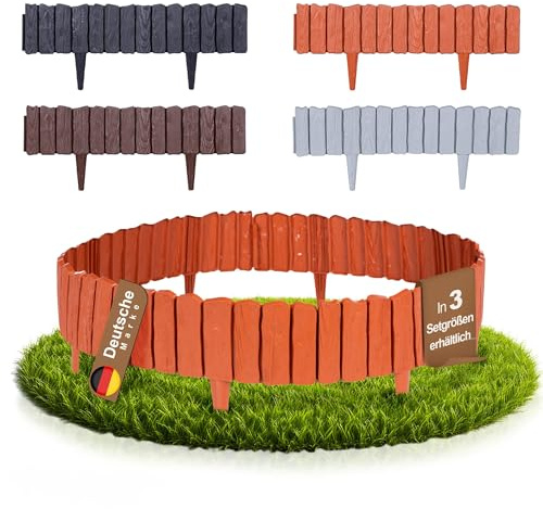 BOOGARDI Beeteinfassung Holz-Optik · 11,40 m Rasenkante Kunststoff Terrakotta · Beetbegrenzung in 4 Farben · Palisade Beetumrandung für Beet & Garten · Rasenkanten Beetabgrenzung Blumenbeet Umrandung