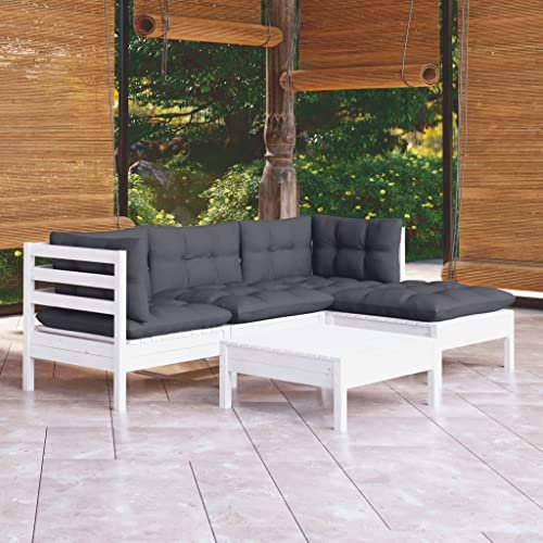 DYRJDJWIDHW gartenliege,liegestuhl Auflage,casaria relaxliege,5-TLG. Garten-Lounge-Set mit Kissen Weiß KiefernholzGeeignet für Garten, Swimmingpool, Wohnzimmer, Terrasse