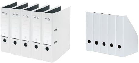 VON Leitz 5er Pack Ordner A4, Karton mit Kunststoffeinband & Landré Stehsammler A4, aus stabilem Karton 7cm breit, weiss, 5 Stück
