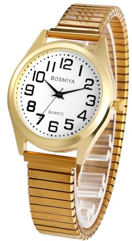 OIDEA Men's Quartz Watch, Expansion Band, Large Easy-Read Dial, Gold Tone