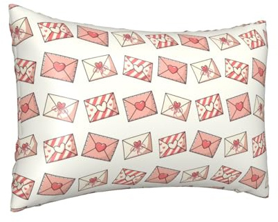 Federa per cuscino in seta per capelli e pelle, federa per cuscino rinfrescante per dormire, dimensioni standard, 50,8 x 76,2 cm, motivo a busta a cuore, stampa a blocchi, federa in raso con cerniera