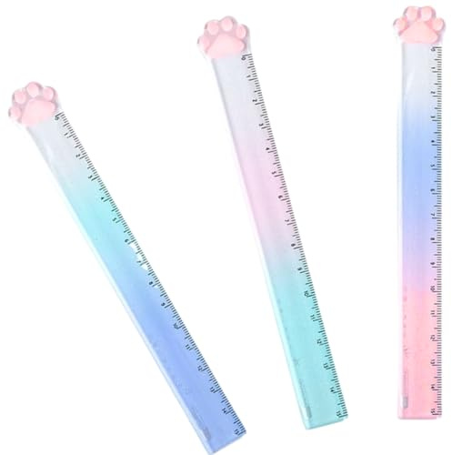 VURYAPI 3 Stück Kunststoff Lineal, 15 cm Lineal Messwerkzeug für Schule Büro Zuhause，Katzenkrallenlineal(Zufällige Farbe, 15cm