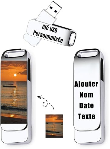 Clé USB Personnalisée - Cle USB avec Gravez Vos Textes - Transfert De Ficher Rapide - USB 2.0 Drive Clef USB, 32Go/64Go/128Go (C-128Go)