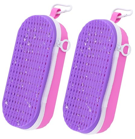 PEUTIER 2stk Schwimmbrillen Etui, Großes Fassungsvermögen Silikon Schwimmbrillen-Schutzhülle Reißverschluss Brillenetui Atmungsaktiv Tragbar Aufbewahrungstasche mit Hakenclip(Lila, Rosa)