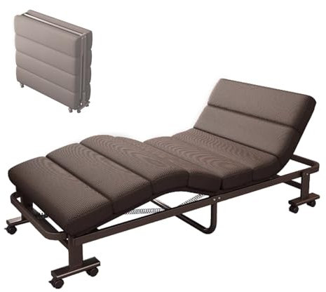 Lit Une Personne Pliable avec Matelas et Poulies Réglage Multi Angle de L'inclinaison de La Tête et des Pieds Lit D'appoint Peu Encombrant avec Ressort de Rappel(187 * 100 * 35cm)