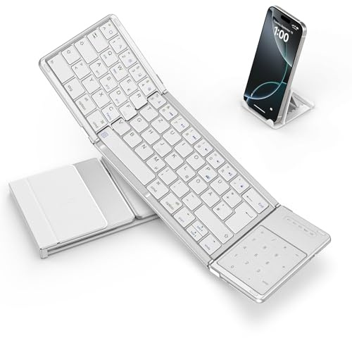 SODI Bluetooth Tastatur, 2-in-1-Zifferntastatur und Faltbare mit Touchpad, Multi-Device Tastatur Kabellos für Smartphone, iPad, iOS, Leise,Tragbare Kabellos, DE QWERTZ Layout