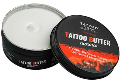 Tattoo Therapy ® - Mantequilla para tatuajes de papaya de 150 ml – Crema de mantequilla para tatuajes 100% natural e hipoalergénica - Mantequilla vegana para el cuidado de los tatuajes
