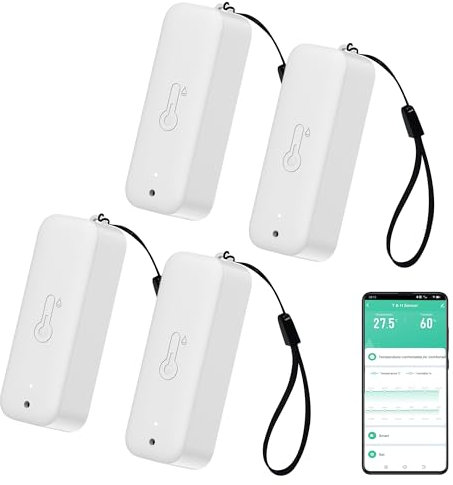 PHOVOLT Sensore termometro igrometro WiFi – Sensore di temperatura e umidità wireless per interni ed esterni con notifica app remota per serre e case, bianco, confezione da 4
