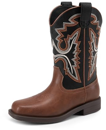DREAM PAIRS Stivali da Cowboy per Bambini e Bambine,Size 36,Nero/Marrone