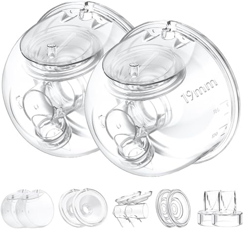 Two Full Milk Collector Cup Sets with 19mm Flange Compatible with Momcozy S12 Pro/S9 Pro Breast Pump, NOT for S9/S12, Replacement Pump Parts with Duckbill Valve, Flange, Diaphragm, Linker, Collector