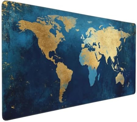 Gold Karte Mauspad, Large XXL Mouse Pad 700x300x3mm Tastatur Matte, Groß Vernähte Kanten WassXerdicht Anti-Rutsch Mauspad, Erweiterter Schreibtisch Schutz Mauspad für Geschenk Weiblich Office k-203