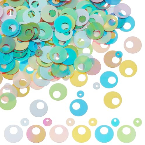 Hobbspring 90g Flache Runde Pailletten Lose Glitzerfolien Pailletten Bunte Schillernde PVC Applikationen Stickereien Bastel Pailletten Zum Nähen Basteln DIY Ornamente Zubehör