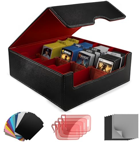JNLODGE Boîte de rangement pour cartes à collectionner, plus de 3000 cartes MTG, étui en cuir synthétique avec 24 intercalaires colorés et 4 supports de cartes pour Yu-Gi-Oh, TCG, cartes magiques et