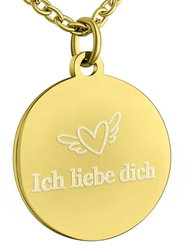 Hanessa Personalisierte Kette mit Gravur Edelstahl 50 cm mit Anhänger rund in silber - Personalisierte Halskette für Männer und Frauen - Personalisierter Schmuck Damen Herren