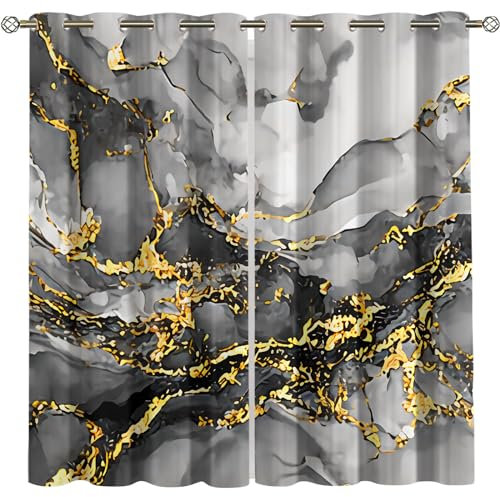 Kinder Gardinen Kinderzimmer Junge Mädchen Blickdicht Weiß, Grau, Gold, Farbverlauf, Struktur, Mode, Marmor 140X160Cm 2Er Set Verdunkelungsvorhang Thermovorhang Hitzeschutz Vorhänge Wohnzimmer Schl