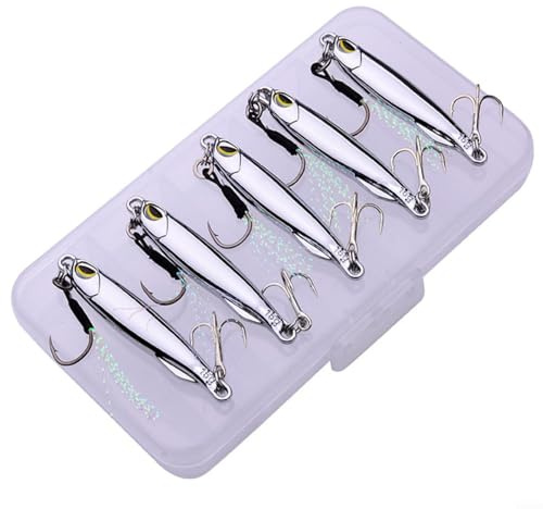 EXTRWORY 5Pcs Metal Fishing Lures Crankbait Spoon Trolling Hard Bait For Sea Bass Trout Saltwater Freshwater
