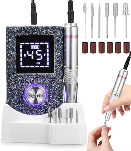 Ponceuse pour Ongles Portable Professionnelle 45000 RPM,Lime à Ongles Electrique Rechargeable pour Enlever et Polir le Gel Acrylique Ongles,Ongles Kit de Salo,Nail Drill, ongles electrique noir