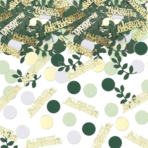 Zeaying 200 Stück Jugendweihe Konfetti mit Blätter Punkte Motiven, Grün | Tischdeko Gold, Deko Groß, für Party Geburtstag Hochzeit Kinderzimmer Tischplatte Papierfetzen